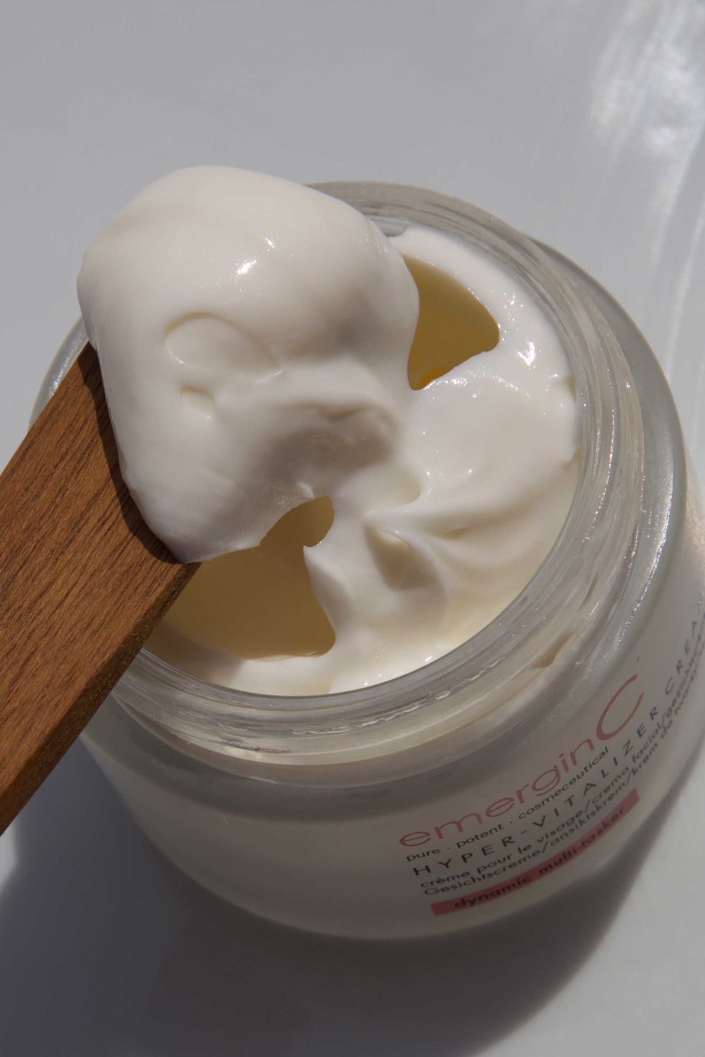 Close-up of spatula in emerginC Hyper-Vitalizer cream
